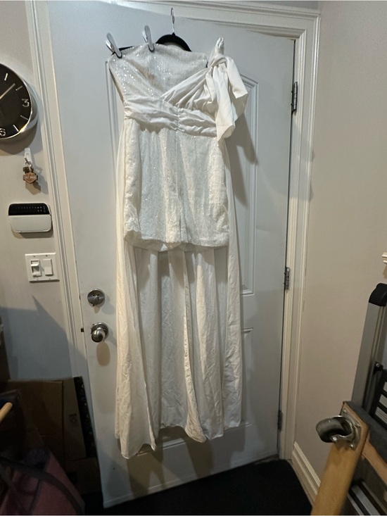chicme Dresses & Skirts - White One-Shoulder romper Evening Dress with Draped Bow